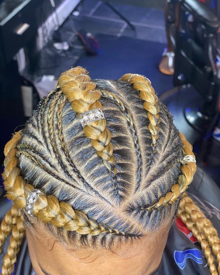 Blonde feed-in stitch braids with hair cuffs