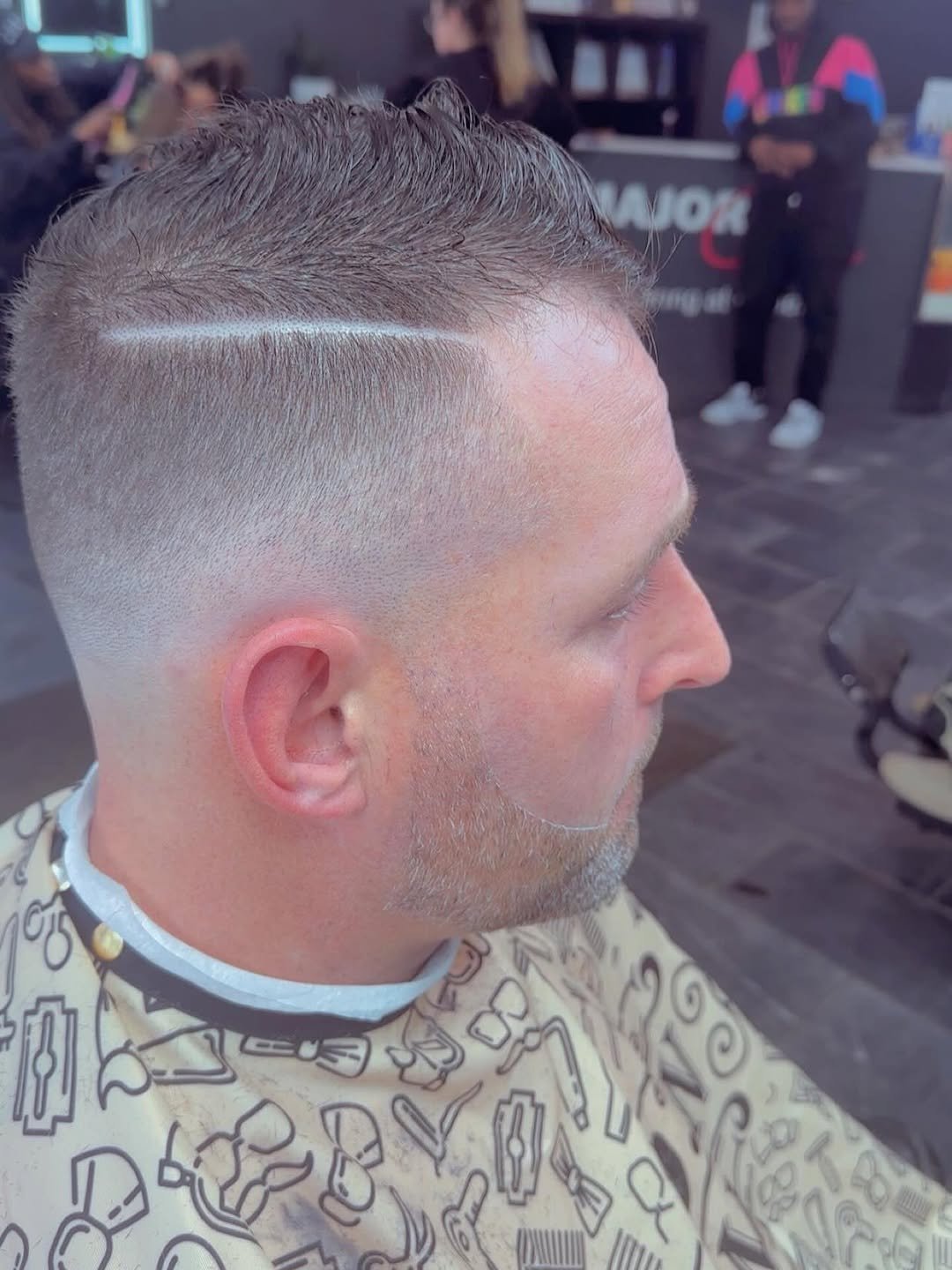 Skin fade with a hard part, cut at Major Cuts barbershop in Lewiston